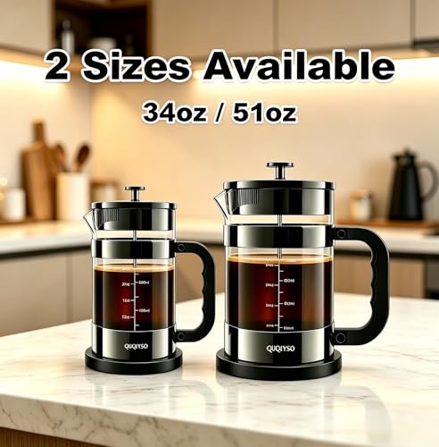 QUQIYSO French Press Coffee Maker 34oz, Thickened Glass Coffee French Press by QUQIYSO - Used condition - Image 8