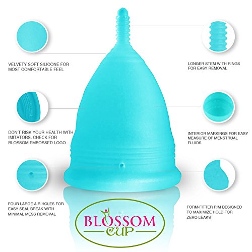 Blossom Menstrual Cup, Say No To Tampons | Get Blossom Cups For Menstrual Days| Period Cup, Reusable Menstrual Cup, Silicone Cup (Large Menstrual Cup, Blue) #TOP3