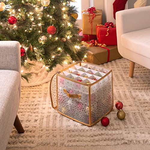 Simplify 64 Count Ornament Storage Box | Plastic | Decorative Organizer | Storage Bin | Gold | L12 X W12 X H12 #TOP4