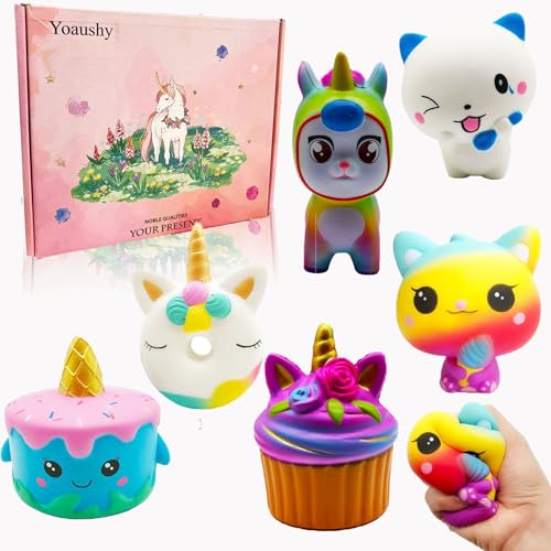 Yoaushy Random 6 Pack Squishies Toys Set Slow Rising Jumbo Cake Donut Cat Squishy for Kids Fidget Sensory Toys,Party Favor Treasure Box Classroom Prizes