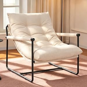 Accent Chair, Comfy Living Room Chair with Soft Cushion, Upholstered Armchair with Metal Frame for Bedroom Balcony Reading Room (Beige,Set of 1)
