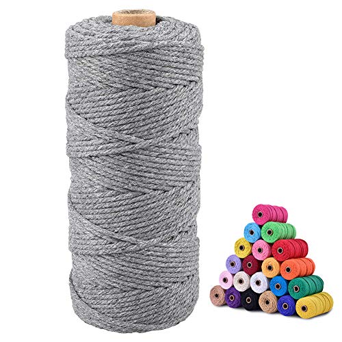 Jijacraft Macrame Cord,3Mm X 328 Feet Cotton Macrame Cord,Colored Cotton Cord Macrame Supplies,Macrame Rope Craft Twine String For Macrame & Knitting,Plant Hangers,Wall Hanging,Craft (Gray) #TOP5