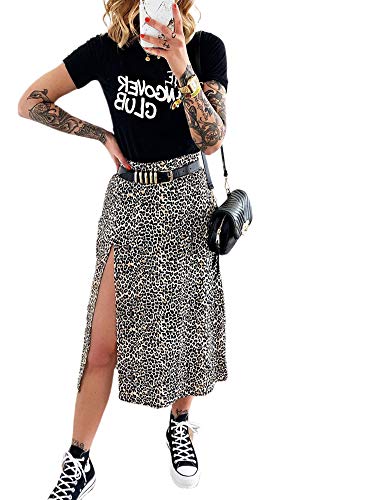Women's High Waist Boho Floral Slit Midi Skirt - A Line Leopard Print Flowy Beach Style - Image 6