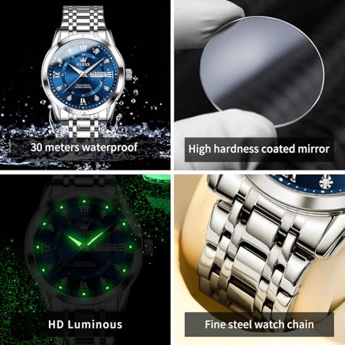 Image of OLEVS Mens Diamond Luxury Dress Stainless Steel Waterproof Luminous Watch
