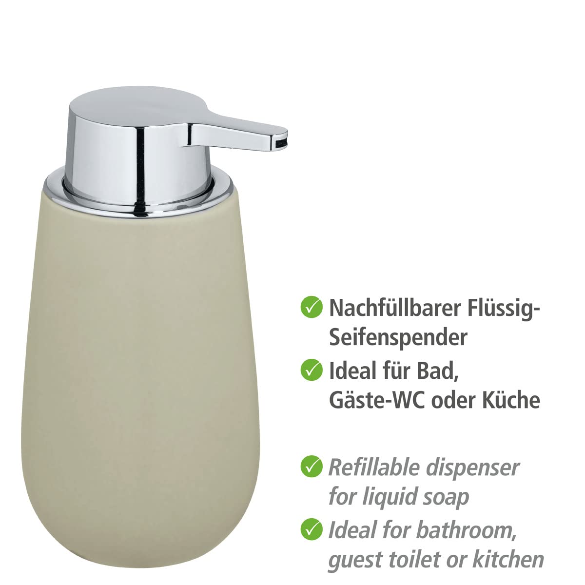 WENKO Badi soap dispenser, refillable liquid soap dispenser made of high-quality ceramic with matt surface - Image 3