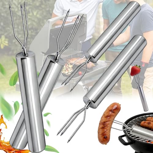 Xinlon 4 Stück Edelstahl Kartoffelgabel, Obst- Und Gemüsegabel, Pellkartoffelhalter mit Schutzhülle, Gabel mit 3 Zinken, Wiederverwendbar als Maisspieß, Schälhilfe, Professionelles Grillzubehör