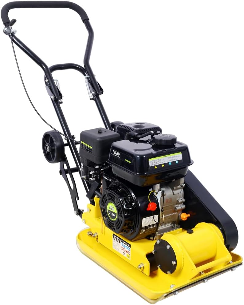 7.0HP 5500VPM Self-Propelled Plate Compactor, 20 x 14 Inch Gas Plate Compactor with Built-In Wheels, High-Force Compaction for Soil, Gravel, Asphalt
