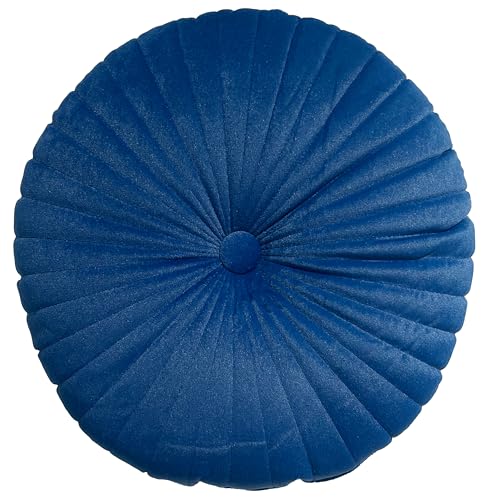 PETIT ALO Cojín Redondo Terciopelo Hogar Decoración | Cojín Circular para Dormitorio y Salón 40Cm | Uso Decorativo Velvet Satinado | Colores Rojo Azul Amarrillo Beige | (Azul/Indigo)