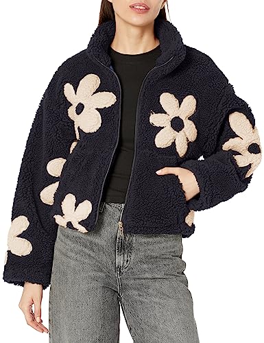 [BLANKNYC] womens Luxury Clothing Sherpa Jacket With Floral Patch Detail, Comfortable & Stylish Coat