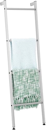 Miniatura 4 de mDesign Escalera de toalla de metal inclinada en la pared para baño, estante decorativo de 4 niveles y soporte para toallas, soporte de