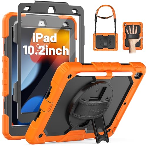 Coque iPad 9/8/7 (10,2") antichoc orange SEYMAC avec support pivotant et protège-écran