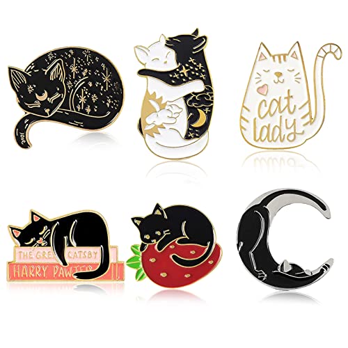 MJartoria Cute Enamel Pins-Cats Hug Book Shape Novelty Cartoon Cute Enamel Brooch Pins for Backpacks Set Badges Clothing Bags Jackets