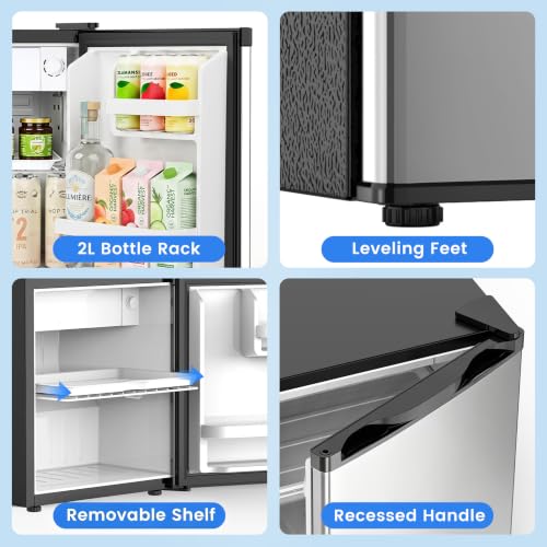 Image of Electactic 1.6 Cu.ft Mini Fridge - Compact Reversible Door Refrigerator with Adjustable Thermostat, Ultra-Quiet Operation, Ideal for Office, Dorm, Bedroom, Apartment (Silver)