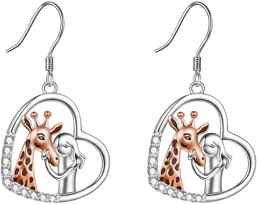 SUPAC Sterling Silver Giraffe Heart Pendant Necklace with Crystals