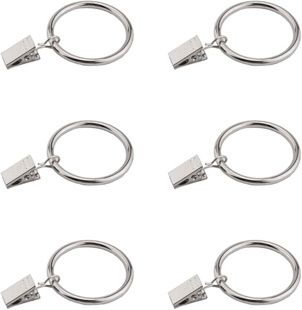 Coideal Silver Curtain Ring Clips with Hook, 30 Pack Rustproof Metal Drapery Ring/Hanger Clips with Eyelets for Holding Heavy Curtains Rod Set and Drapes (35 mm)