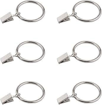 Coideal Silver Curtain Rings with Clips, 30 Pack Rustproof Metal Drapery Clip Ring Hook for Holding Heavy Curtains and Drapes 35 mm