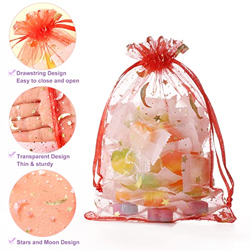 Image of Hopttreely 100PCS Moon Star Organza Bags, 3X4 Organza Jewelry Candy Bags, Mixed Color Organza Favor Bags Gift Pouch with Drawstring for Wedding Party Mother's Day