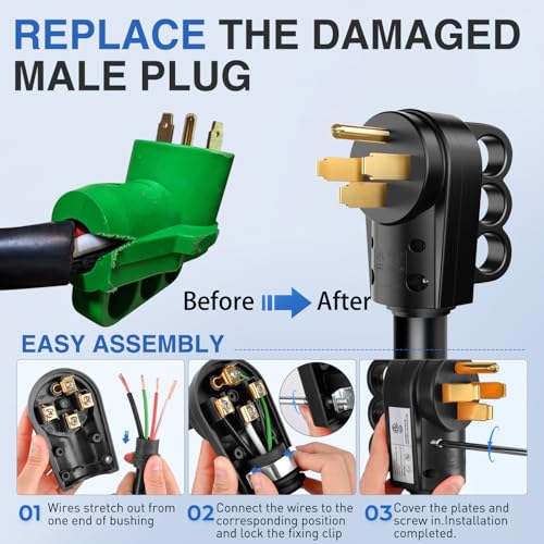 Image of Nilight 50 Amp RV Male and Female Plug Set | 14-50P 14-50R Receptable 125V /250V Volt Heavy Duty Electrical Camper ETL Listed for Caravan Motorhome Van Trailer