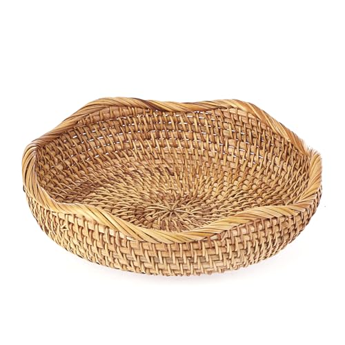 Hipiwe Natural Rattan Tray 8.5" Wicker Storage Bowls Hand Woven Basket Tray for Bread Fruit Key Round Fruit Baskets for Kitchen Entryway Tabletop Decorative Baskets Bowl