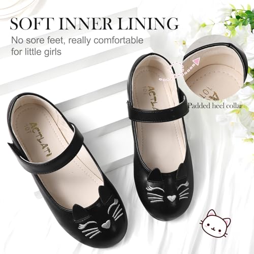 Cute Cat Dress Shoes for Toddler Girls, Flower Girls Mary Jane Shoes Glitter Princess Ballet Flats for School Party Wedding2