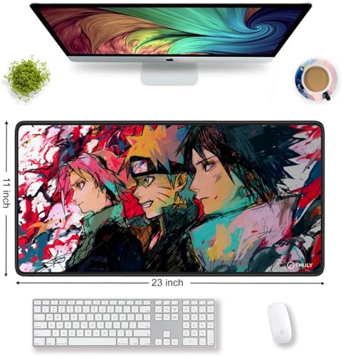Image of Anime Ninja Team Gaming Mouse Pad, Large Desk Mat 58.5 x 28 cm, Extended Washable Mousepad, Desk Pad, 2mm Thick Non-Slip Rubber Base, Stitched Edges, Smooth Surface (Multicolour)
