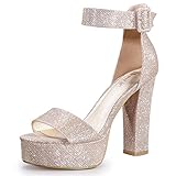 IDIFU 5 inch Platform Heels for Women IN5 Sabrina Sandals Chunky High Heels Ankle Strap Sexy Elegant Shoes at Wedding Bridal Evening Party(9, Gold Glitter)