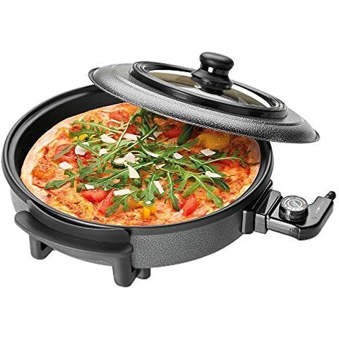 Clatronic PP 3402 Elektropfanne Pizza-/Partypfanne, mit Antihaftbeschichtung und Glas-Deckel, Ø 36 cm elektrische Multifunktionspfanne zum Kochen, Braten, Dünsten, Auftauen und Warmhalten, schwarz Cover
