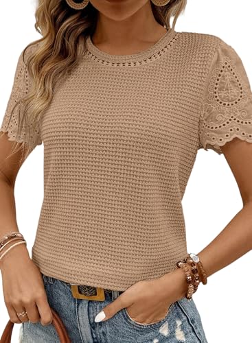 SHEWIN Womens Frenchy Summer Tops Crewneck Short Sleeve T Shirts ...