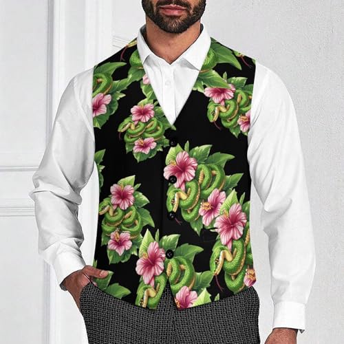 Green Snakes Flowers Men's Suit Vests Business Formal Dress Vest V-Neck Waistcoat for Wedding Casual2
