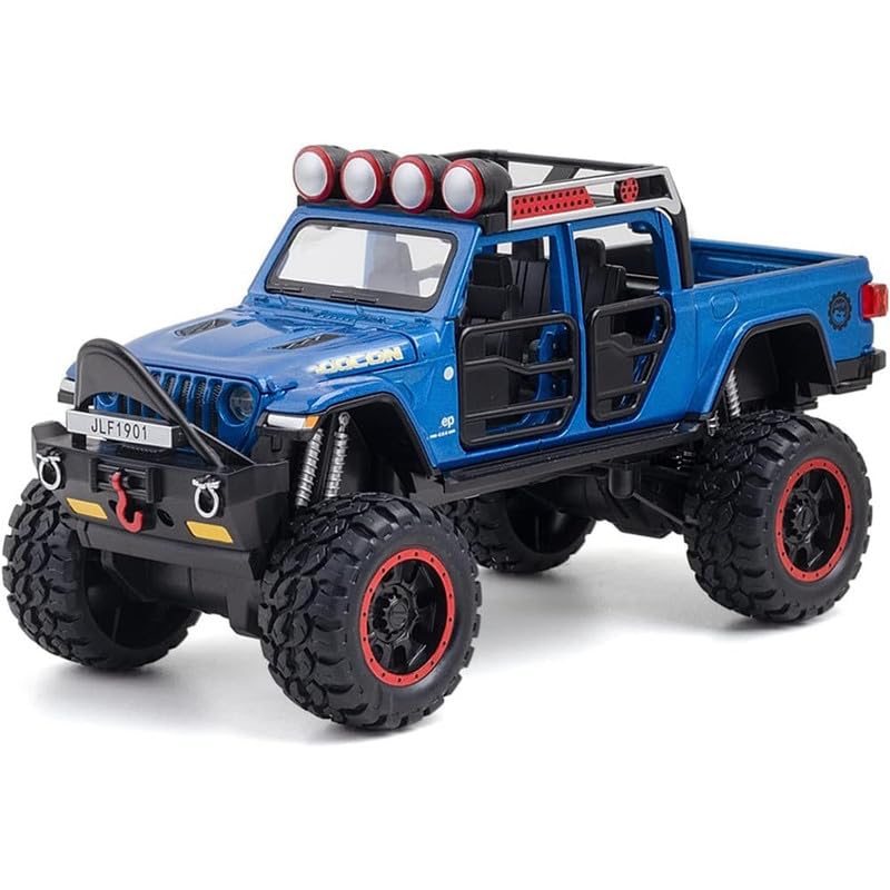Image of Kids Model 1:32 Rubicon Die Cast Metal Car Pull Back Action Opening Doors with Realistic Engine Sound Lights Toy Car Gift for Boys - Blue