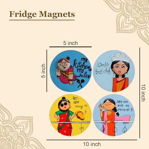 Image of LIVELLO Wooden Fridge Magnets for Home & Kitchen | Gift Items | Refrigerator Decorative Magnet | Funny Magnets | Kitchen Funny | Indian Cultural Themed Magnets (Multicolor 1)