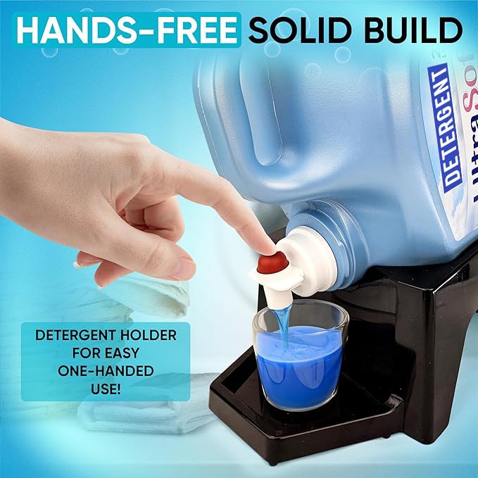 Image of Liquid Laundry Detergent Holder Stand with Drip Tray - 1 Pack - Black | Easy Pouring, Rubber Feet, Angled Stand, Fabric Softener Dispenser for Laundry Room Organization & Storage
