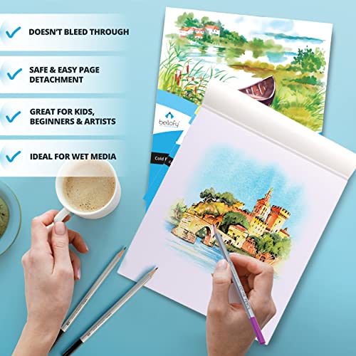 Bellofy 2X Watercolor Paper Pad 100 Sheets | Watercolor Paper 9x12 In | Watercolor Paper Kids, Artists & Beginners Love | Watercolor Paper For Watercoloring Techniques | A Gift - Watercolor Sketchbook - Image 4