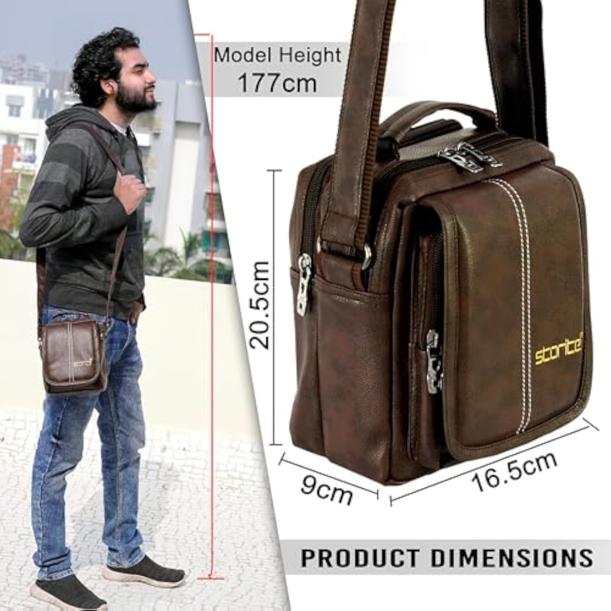 Brown PU Leather Sling Bag, Compact Design