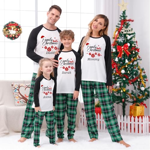 Flycalf Christmas Pajamas for Family Matching Set Red/Green2