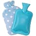 HomeTop Premium Classic Rubber Hot or Cold Water Bottle with Soft Fleece Cover (2 Liters, Blue/Blue Polka Dot)