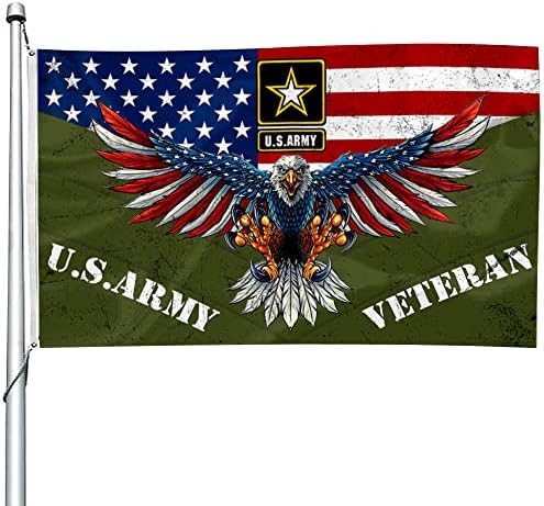 U.S. Army American Eagle Veteran Flag - UV Fade Resistant Double Printed and Double Stitched 150D Polyester 3x5ft banner (American Eagle Veteran)