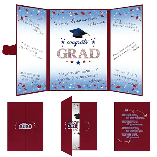 Image of Vlipoeasn 2026 Graduation Guest Book Alternative, Red Blue & White Class of 2026 Graduation Party Decorations, Unique Graduation Gifts for Friends, Grad Signature Book for 2026 College High School