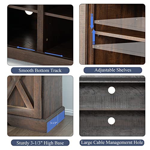 Squireewo Farmhouse Buffet Cabinet Sideboard With Sliding Barn Doors, Rustic Coffee Bar Cabinet Server With Storage And Adjustable Shelves, Cupboard Table For Kitchen Dining Room Living Room, Brown #TOP4