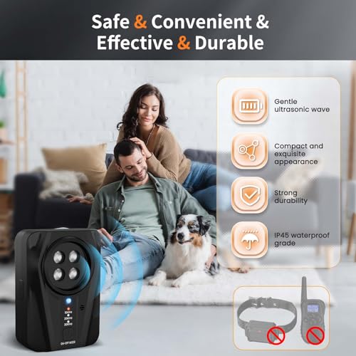 Bubbacare Antibell, Antibell Ultraschall Gerät, 3 Stufen Automatisch Antibell für Hunde mit 33ft, Wiederaufladbares & Wasserdichtes Anti Bell Gerät Hunde, für Große KleineHunde Innen Außenbereich