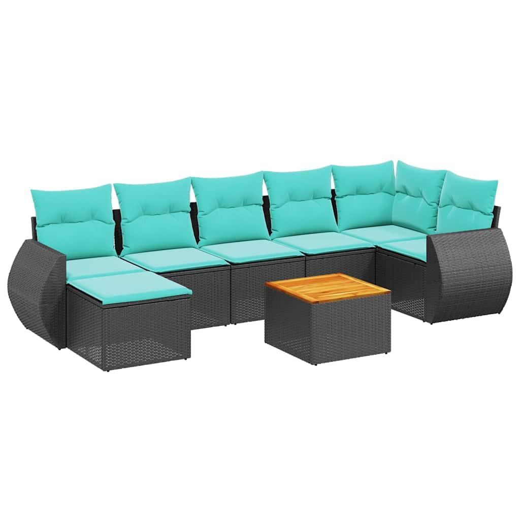 Set Divani da Giardino 8 Pz in Polyrattan con Cuscini | Salotto componibile per cortile e patio con tavolino in acacia e cuscini sfoderabili per momenti di relax.
