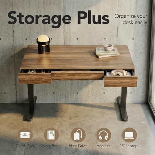 Image of ErGear Standing Desk with 3 Drawers, 48 Inch Electric Adjustable Height Desk with Storage, Whole-Piece Board Stand Up Desk for Home Office