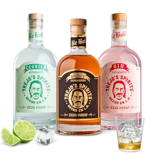 Trejo's Spirits Non-Alcoholic Bundle – Tequila, Gin, and Whiskey Alternatives | Zero-Proof, Alcohol-Free Spirits with Natural Ingredients | Perfect for Gifting, Cocktails & Health-Conscious Drinkers
