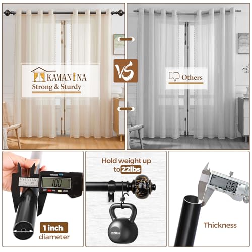 KAMANINA 1 Inch Curtain Rods for Windows 66 to 120 Inches Black Heavy Duty Curtain Rods 32 to 120 (2.6-10ft), Adjustable Long Drapery Rods with Marbled Finials - Thumbnail 5