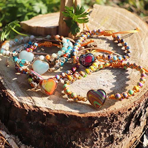 Image of YGLINE Natural Jasper Gemstone Bracelet Healing Spiritual Energy Protection Meditation Balance Bracelet-Mental Health Inner Peace Bracelet Gift