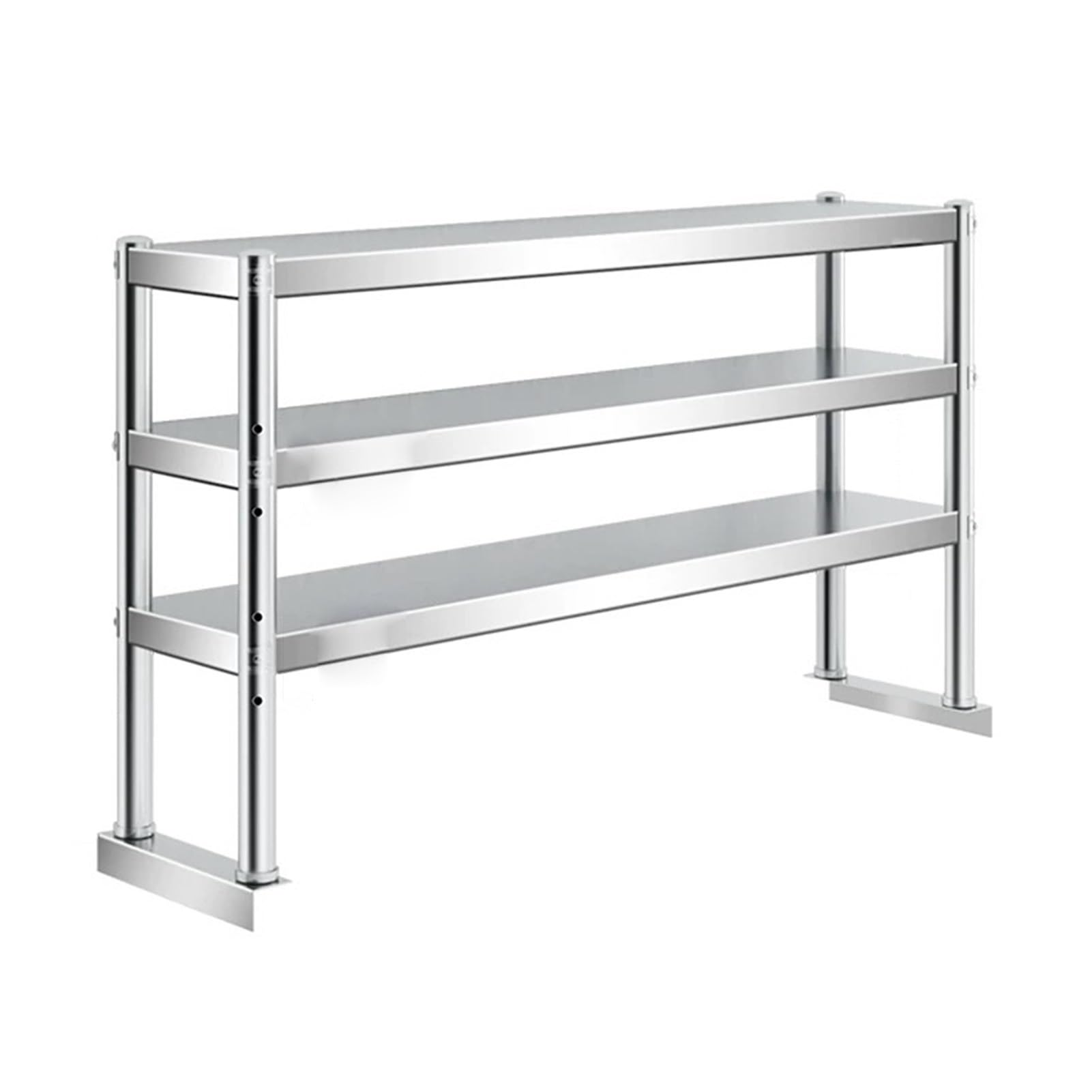Scaffale regolabile a 3 ripiani in acciaio inox resistente per ristoranti e cucina, scaffalatura per tavolo da preparazione commerciale, 60 x 35 x 80 cm, finitura argento durevole