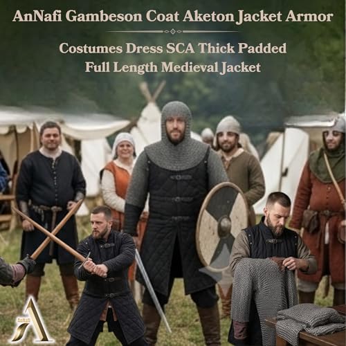 Image of AnNafi Gambeson Coat Aketon Jacket Armor, Costumes Dress SCA Medieval Thick Padded Full Length