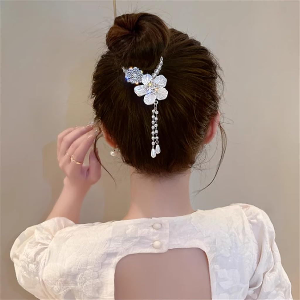 JFDBGU Fiore del tè Conchiglia Nappa di Cavallo Bottone Fermaglio for Capelli Perla Strass Versione Coreana Fermaglio for Capelli Piastra Testa Pillola Copricapo for Capelli