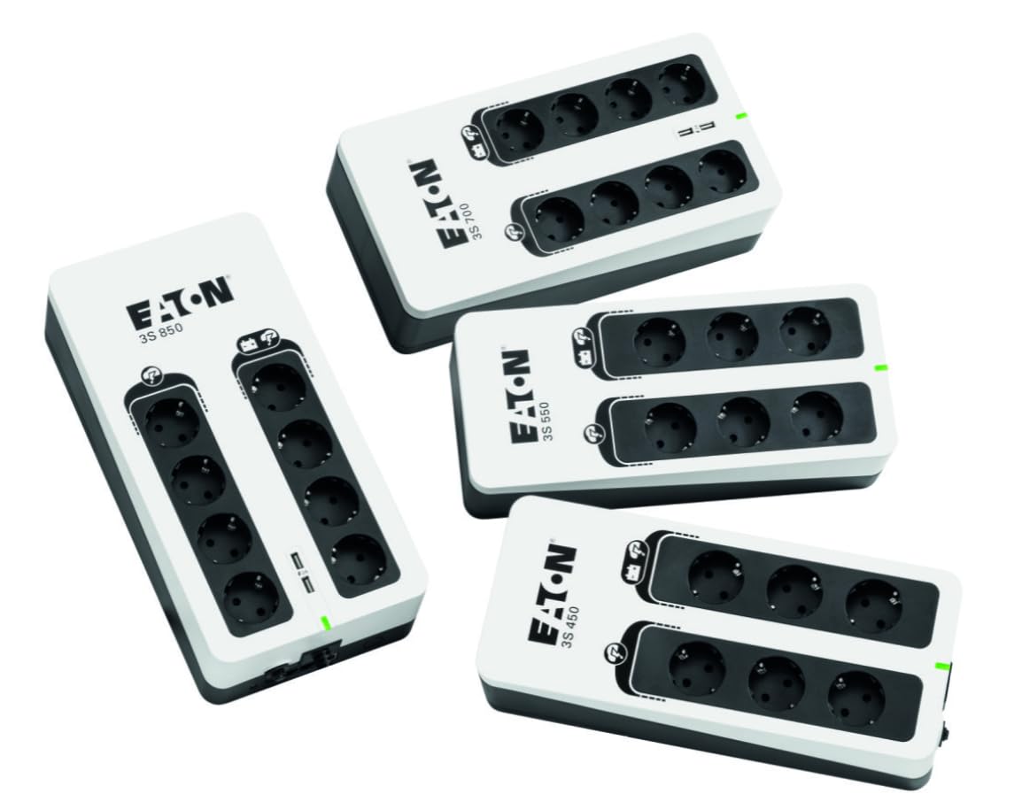 Eaton 3S UPS 550 DIN - Off-Line UPS - 3S550D - Sistema de alimentación ininterrumpida SAI - 550 VA - 6 Salidas Tipo DIN - Off-Line - Negro y Blanco