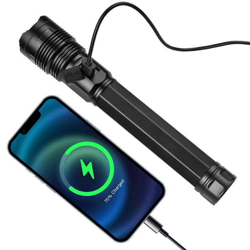 CYBERSONIC COBA Torch CB-6501 Super Bright Flashlight White Laser 30W LED USB Zoomable 1000M Range 5 Modes Digital Display Torch Outdoor Emergency Flash Light